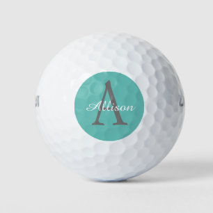 Elegant Teal Monogram Personalised  Ladies Golf Balls