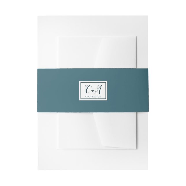 Elegant Teal Monogram Wedding Invitation Belly Band (Front Example)