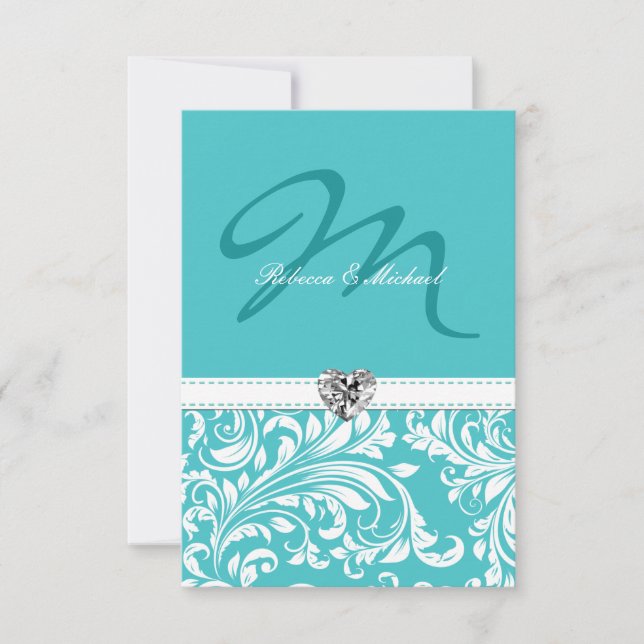 Elegant Teal Monogram Wedding RSVP Cards (Front)