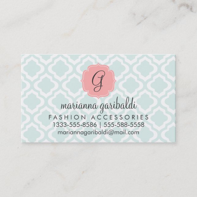 Elegant Teal Moroccan Quatrefoil Personalised Business Card (Front)