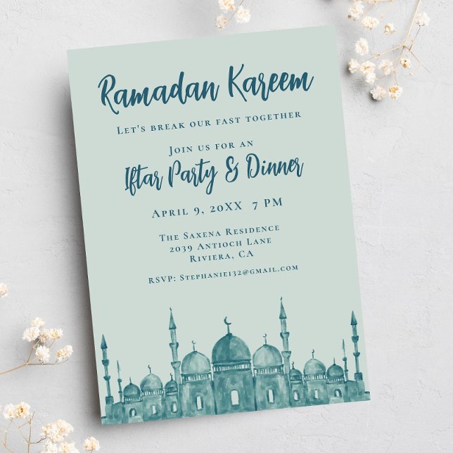 Elegant Teal Mosque Ramadan Iftar Dinner Party Invitation (Creator Uploaded)