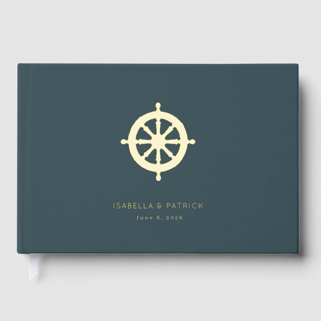 Elegant Teal Nautical Wheel Guest Book (Front)