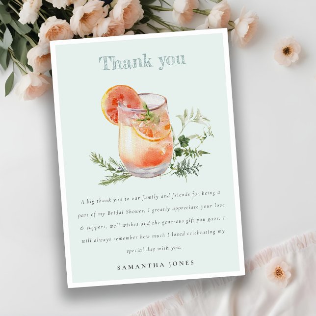 Elegant Teal Orange Green Cocktail Bridal Shower  Thank You Card (Creator Uploaded)
