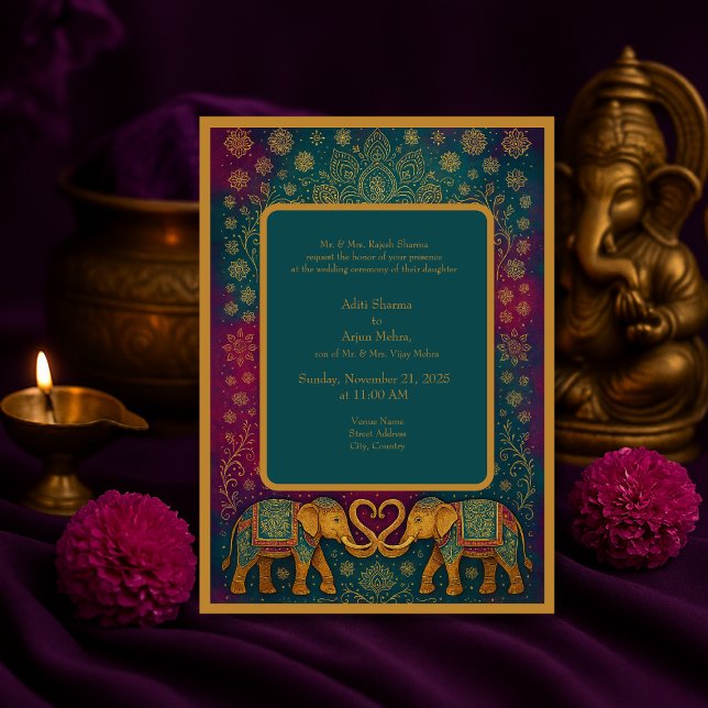 Elegant teal oriental elephant mandala Wedding Invitation (Creator Uploaded)