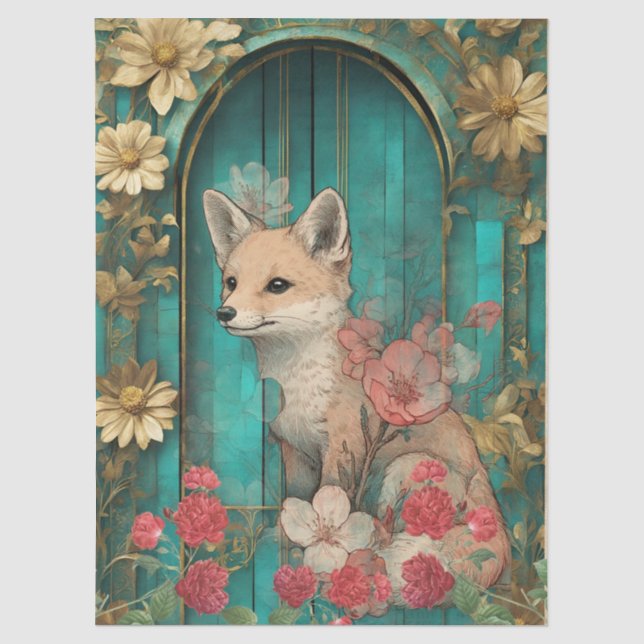 Elegant Teal Oriental Fox Craft Tissue Paper   (Front)