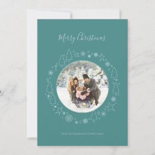 Elegant teal pastel blue photo wreath Holiday Card