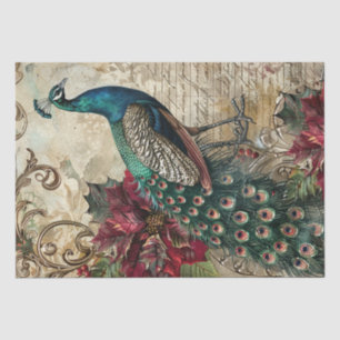 Elegant Teal Peacock Christmas Decoupage Tissue Paper