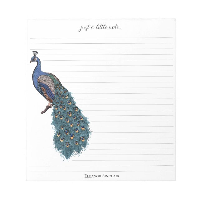 Elegant Teal Peacock Illustration Notepad (Front)