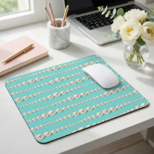 Elegant Teal & Pearls Mouse Pad