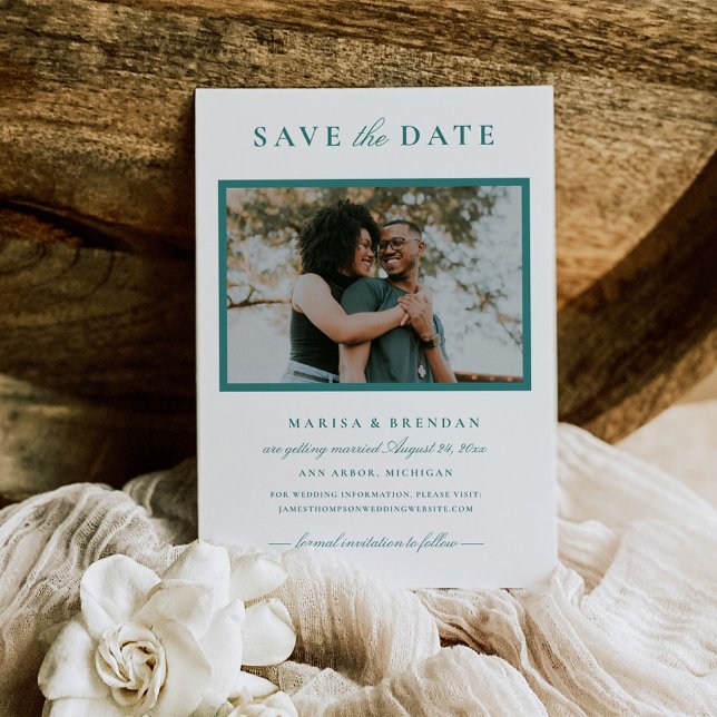 Elegant Teal Photo Frame Wedding Save The Date (Creator Uploaded)