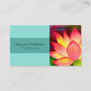 Elegant Teal Pink Lotus Flower Personalise Floral Business Card