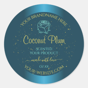 Elegant Teal Product Labels Gold Soft Glitter Rose