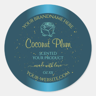 Elegant Teal Product Labels Gold Soft Glitter Rose