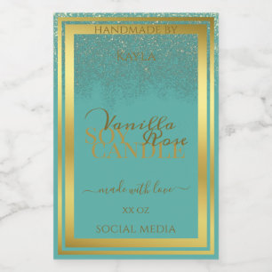 Elegant Teal Product Packaging Labels Gold Frame