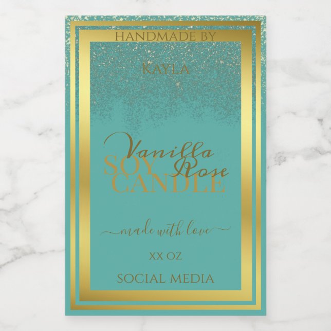 Elegant Teal Product Packaging Labels Gold Frame (Single Label)