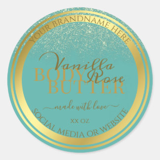 Elegant Teal Product Packaging Labels Gold Frame