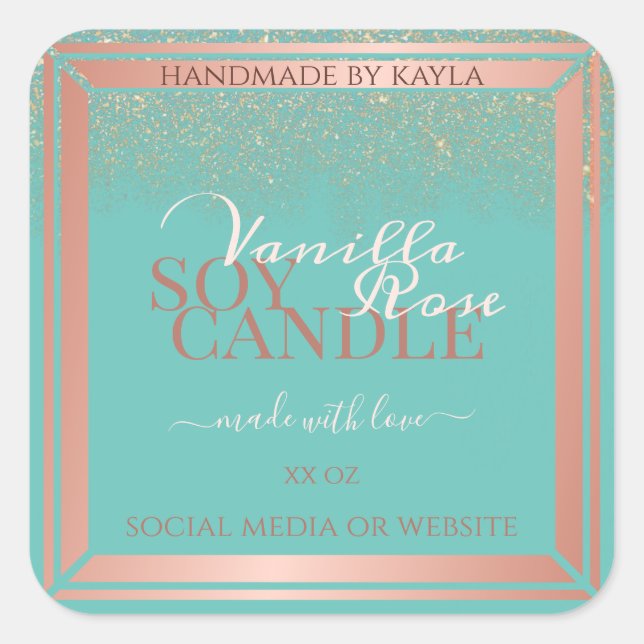 Elegant Teal Product Packaging Labels Rose Gold (Front)