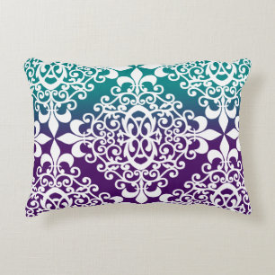 Elegant Teal Purple And White Pattern Decorative Cushion
