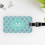 Elegant Teal Quatrefoil Pattern Custom Monogram Luggage Tag<br><div class="desc">Add your monogram to make your own unique product.</div>
