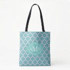 Elegant Teal Quatrefoil Pattern Custom Monogram