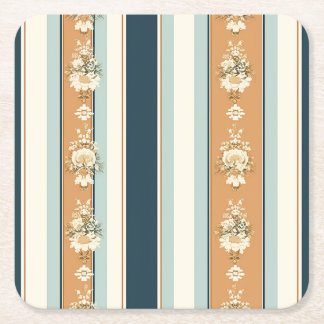 Elegant Teal Regency Stripes Square Paper Coaster