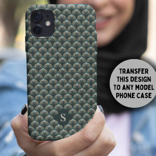 Elegant Teal Retro Floral Pattern Monogram iPhone 13 Case