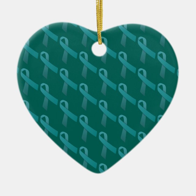 Elegant Teal Ribbons Tiled Pattern Ceramic Ornament (Front)