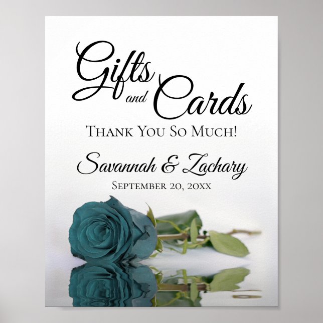 Elegant Teal Rose Gifts & Cards Wedding Sign (Front)