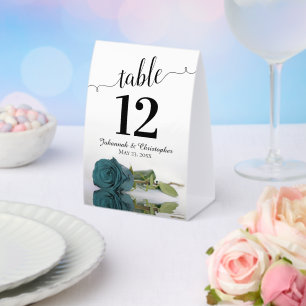 Elegant Teal Rose Wedding Table Number