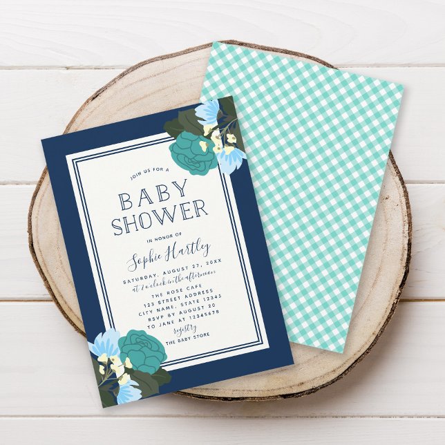 Elegant Teal Roses Floral Baby Shower Invitation (Creator Uploaded)