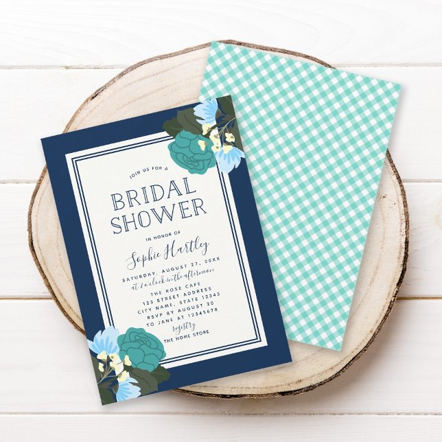 Elegant Teal Roses Floral Bridal Shower Invitation (Creator Uploaded)