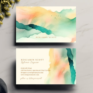 Elegant Teal Sandy Watercolor Coastal Charm Design Business Card