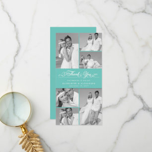Elegant Teal Scalloped Band 6 Photo Chic Wedding Thank You Card