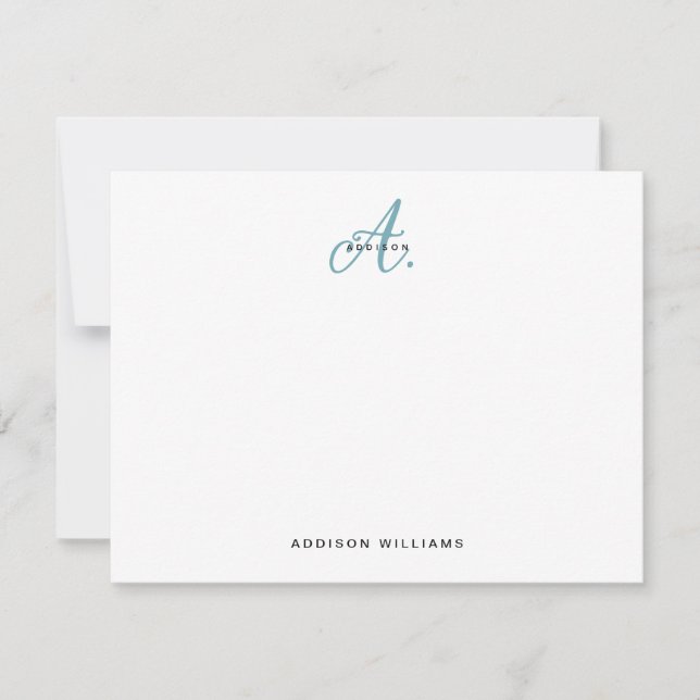 Elegant Teal Script Monogram Card (Front)
