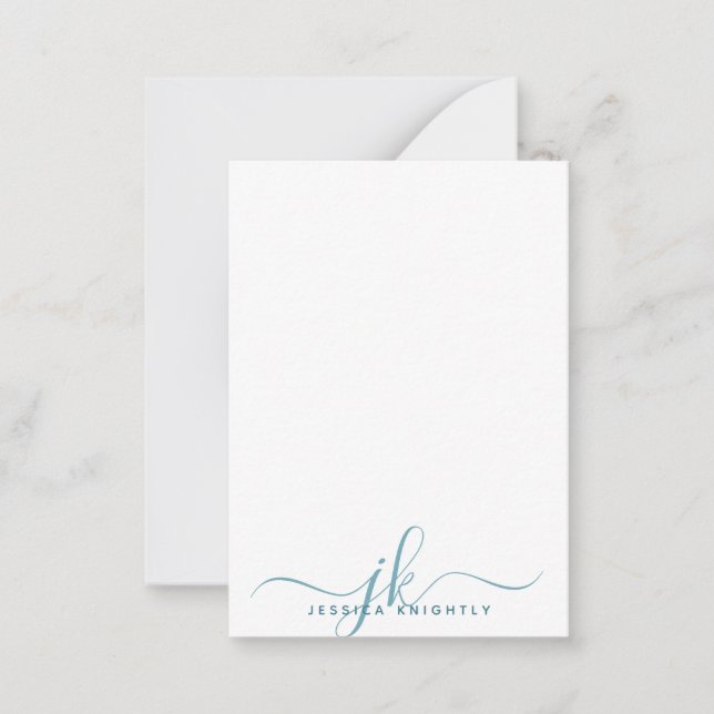 Elegant Teal Script Monogram Initials Minimalist Card (Front)