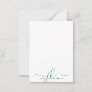 Elegant Teal Script Monogram Initials Minimalist Card
