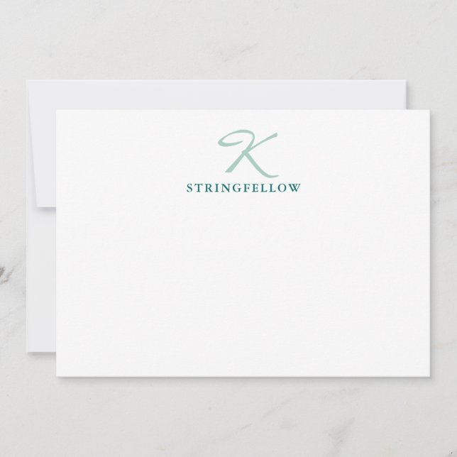 Elegant Teal Script Monogram Note Card (Front)