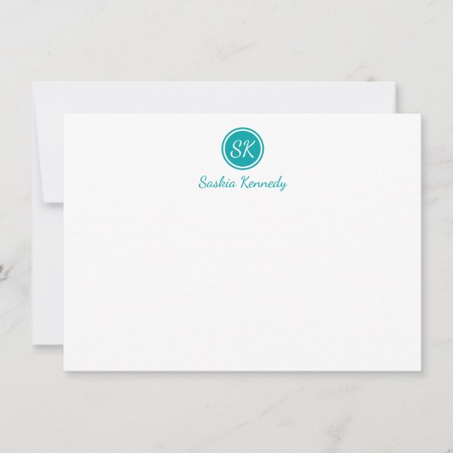 Elegant Teal Script Monogram Professional Card (Front)