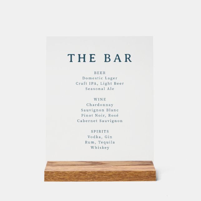 Elegant Teal Serif Bar Menu Acrylic Sign (Front)