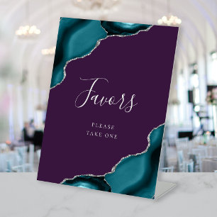 Elegant Teal Silver Agate Purple Wedding Favours Pedestal Sign