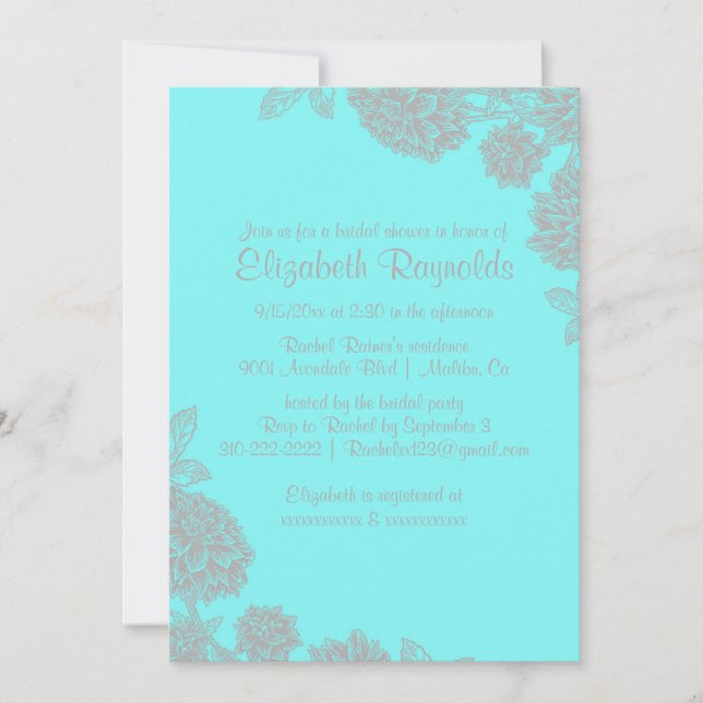 Elegant Teal & Silver Bridal Shower Invitations (Front)