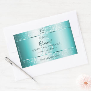 Elegant Teal Soft Glitter Product Labels Monogram