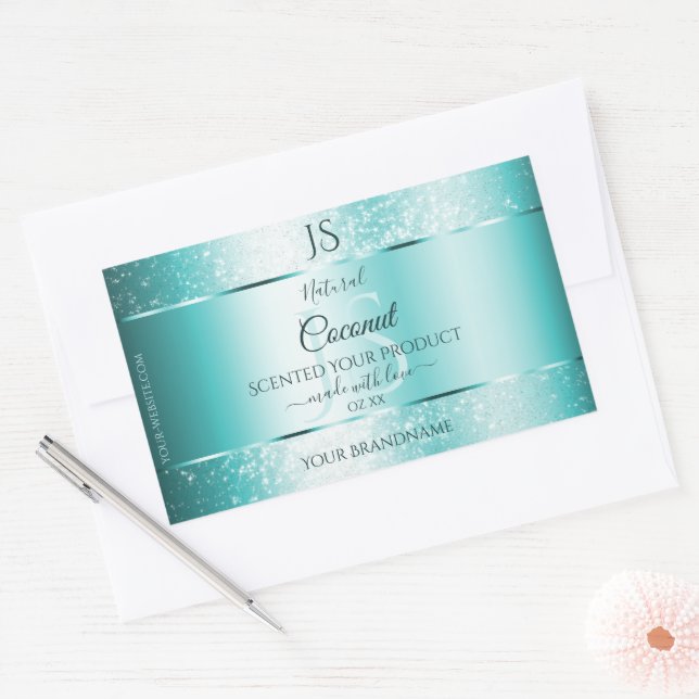 Elegant Teal Soft Glitter Product Labels Monogram (Envelope)