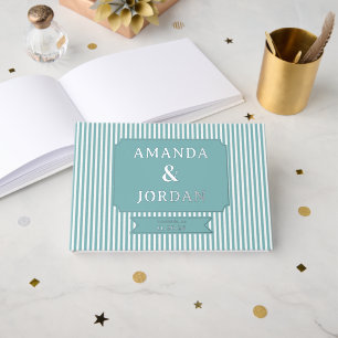 Elegant Teal Striped Minimalist Guest Book