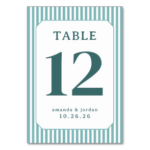 Elegant Teal Striped Table Number