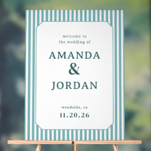 Elegant Teal Striped Wedding Sign