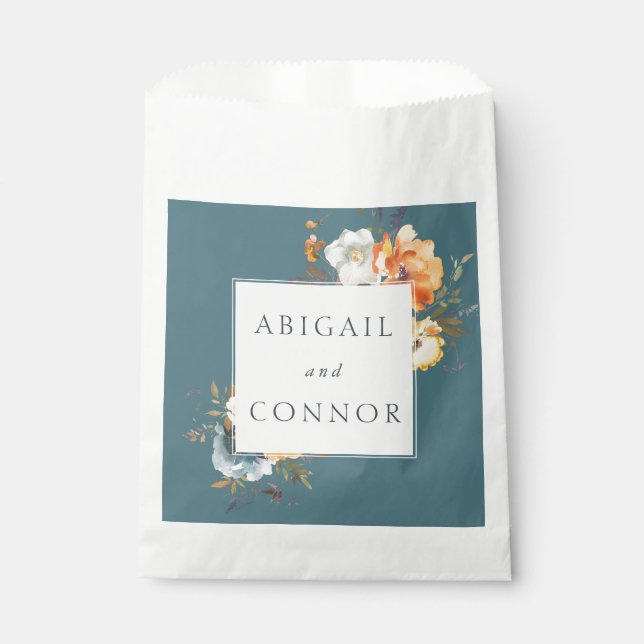 Elegant Teal Terracotta Navy Boho Floral Favour Bag (Front)