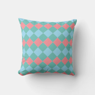Elegant Teal Turquoise & Coral Pink Diamonds Cushion