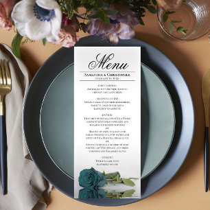 Elegant Teal Turquoise Rose Reflections Wedding Menu