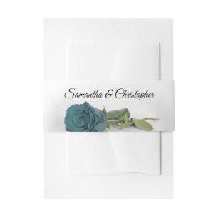 Elegant Teal Turquoise Rose Simple Glam Wedding Invitation Belly Band